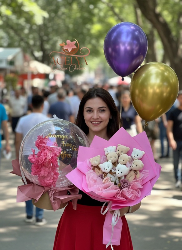 Pelus Buketi Balon Surpriz