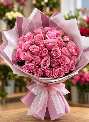 Pembe Aşk – 35 Pembe Gül Buketi