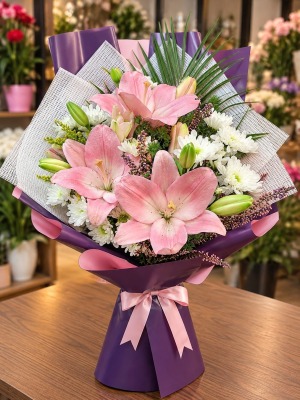 Leylak Rüyası – Pembe Lilyum Buketi